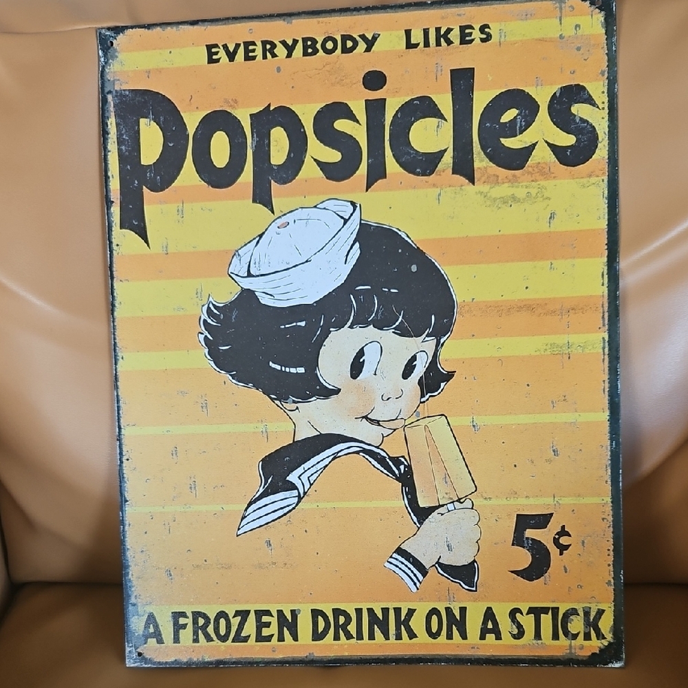 Vintage Popsicles Art Print - Orange and Black Metal Sign